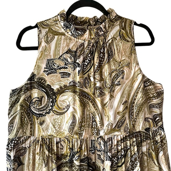 Calvin Klein | NWOT | TIERED SLEEVELESS RUFFLE NECK PAISLEY DRESS | SIZE: 8 - Picture 2 of 10